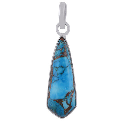 Beautiful Gemstone Blue Copper Turquoise Elongated Rhombus Shape 925 Sterling Solid Silver Pendant - R100767-63