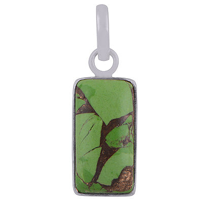 Beautiful Gemstone Green Copper Turquoise Rectangle Shape 925 Sterling Solid Silver Pendant - R100767-65