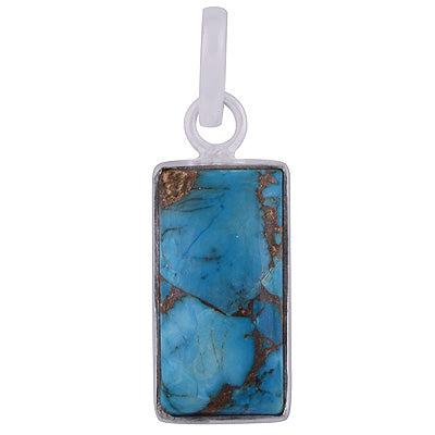 Beautiful Gemstone Blue Copper Turquoise Rectangle Shape 925 Sterling Solid Silver Pendant - R100767-66