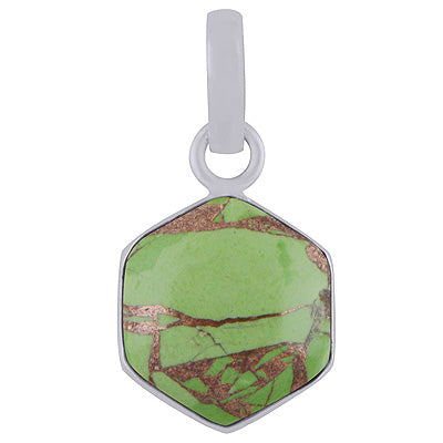Beautiful Gemstone Green Copper Turquoise Hexagon Shape 925 Sterling Solid Silver Pendant - R100767-67