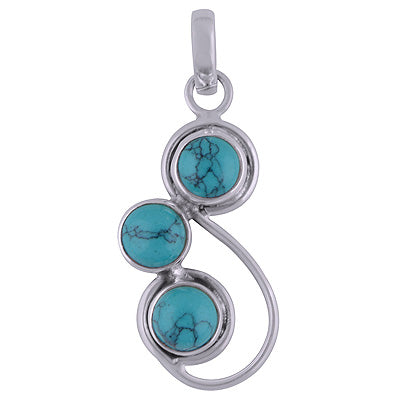 Beautifully Designed Three Stone Turquoise Round Shape 925 Sterling Solid Silver Pendants - R100850-14
