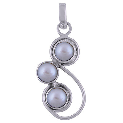 Beautifully Designed Three Stone Pearl Round Shape 925 Sterling Solid Silver Pendants - R100850-19