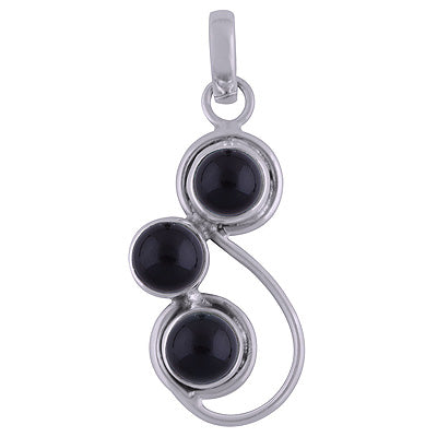 Beautifully Designed Three Stone Black Onyx Round Shape 925 Sterling Solid Silver Pendants - R100850-20