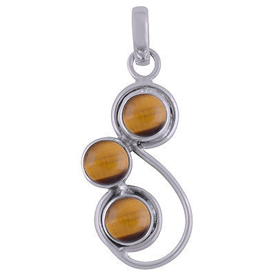Beautifully Designed Three Stone Tiger's Eye Round Shape 925 Sterling Solid Silver Pendants - R100850-21