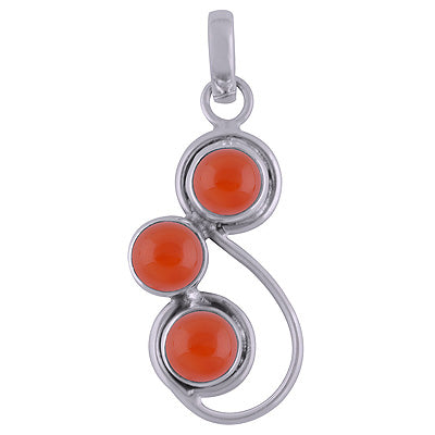 Beautifully Designed Three Stone Carnelian Round Shape 925 Sterling Solid Silver Pendants - R100850-23