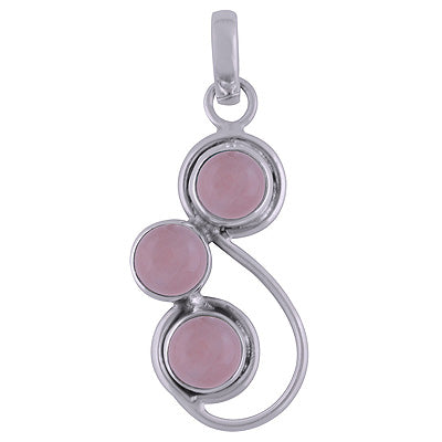 Beautifully Designed Three Stone Rose Quartz Round Shape 925 Sterling Solid Silver Pendants - R100850-26