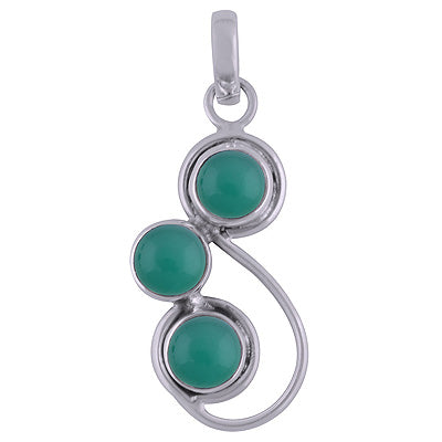 Beautifully Designed Three Stone Green Onyx Round Shape 925 Sterling Solid Silver Pendants - R100850-27