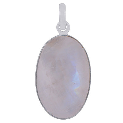 Gorgeous Plain Rainbow Moonstone Oval Shape 925 Sterling Solid Silver Pendant - R100858-163