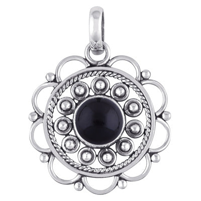 Alluring Handcrafted Twisted Wire Work Flower Black Onyx Round Shape 925 Sterling Solid Silver Pendant - R100883-26