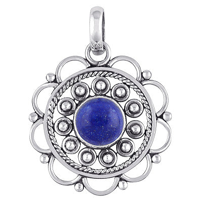 Alluring Handcrafted Twisted Wire Work Flower Lapis Round Shape 925 Sterling Solid Silver Pendant - R100883-30