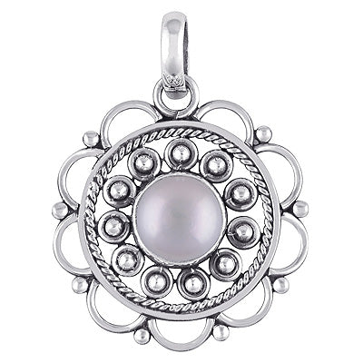 Alluring Handcrafted Twisted Wire Work Flower Pearl Round Shape 925 Sterling Solid Silver Pendant - R100883-64