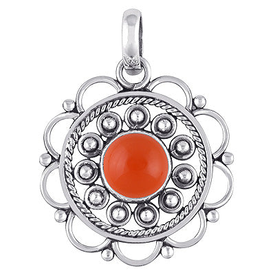Alluring Handcrafted Twisted Wire Work Flower Around Carnelian Round Shape 925 Sterling Solid Silver Pendants - R100883-65