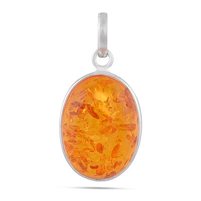 Classic Bezel Frame Around Amber Oval Shape 925 Sterling Solid Silver Pendants - R100982-1