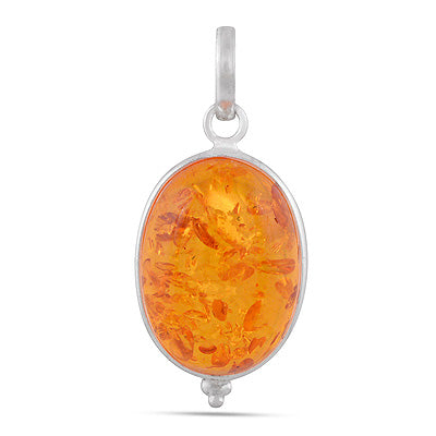 Classic Bezel Frame Minimal Rawa Work Around Amber Oval Shape 925 Sterling Solid Silver Pendants - R100982-2