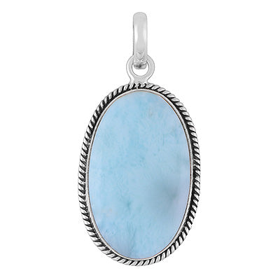 Stunning Statement Larimar Oval Shape 925 Sterling Solid Silver Pendant - R101009-332