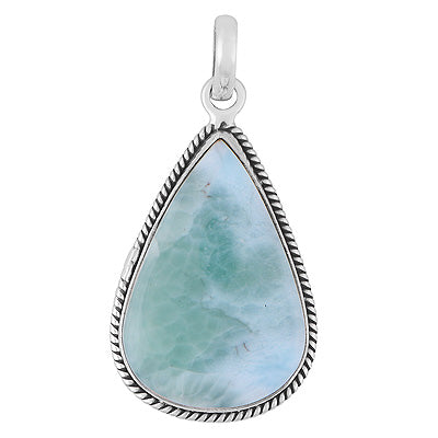 Stunning Statement Larimar Pear Shape 925 Sterling Solid Silver Pendant - R101009-342