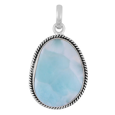 Stunning Statement Larimar Fancy Shape 925 Sterling Solid Silver Pendant - R101009-352