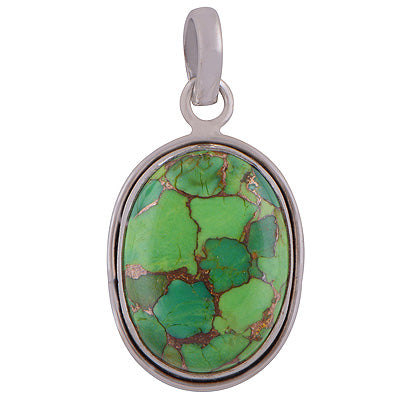 Beautiful Stone Green Copper Turquoise Oval Shape 925 Sterling Solid Silver Pendant - R101019-96