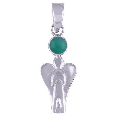 Angel Charm Green Onyx Round Shape 925 Sterling Solid Silver Pendant - R101052-31