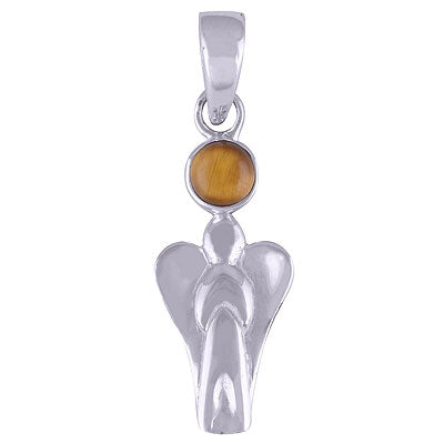 Angel Charm Tiger's Eye Round Shape 925 Sterling Solid Silver Pendant - R101052-32