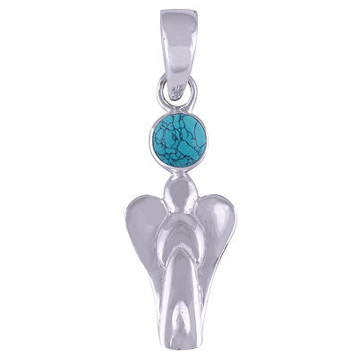 Angel Charm Turquoise Round Shape 925 Sterling Solid Silver Pendant - R101052-37