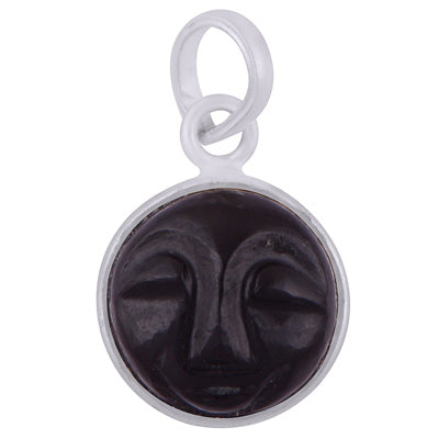 Beautifully Face Carved Bezel Black Onyx Round Shape 925 Sterling Solid Silver Pendant - R101091-130
