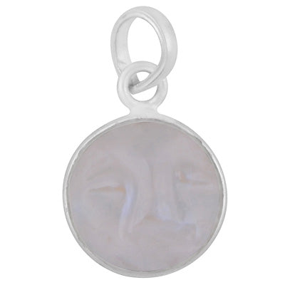 Beautifully Face Carved Bezel Rainbow Moonstone Round Shape 925 Sterling Solid Silver Pendant - R101091-180