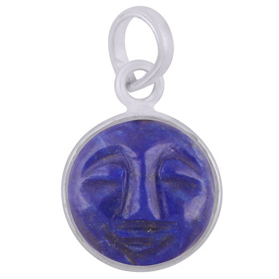 Beautifully Face Carved Bezel Lapis Round Shape 925 Sterling Solid Silver Pendant - R101091-43
