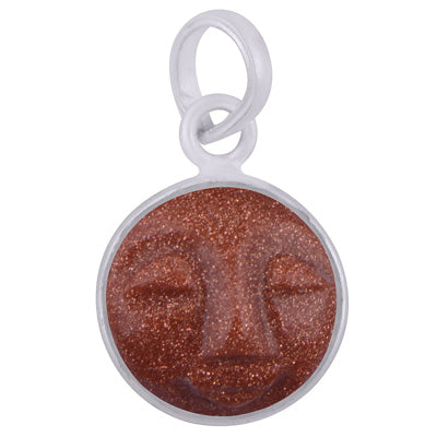 Beautifully Face Carved Bezel Golden Sun Stone Round Shape 925 Sterling Solid Silver Pendant - R101091-89