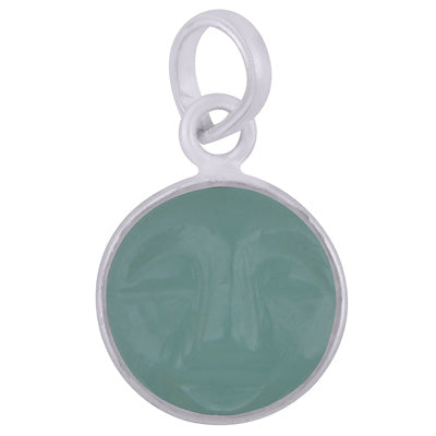 Beautifully Face Carved Bezel Aqua Chalcedony Round Shape 925 Sterling Solid Silver Pendant - R101091-9