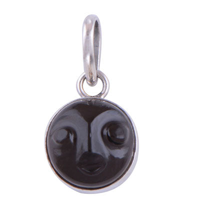 Gorgeous Carved Face Gemstone Smoky Topaz Round Shape 925 Sterling Solid Silver Pendant - R101092-23