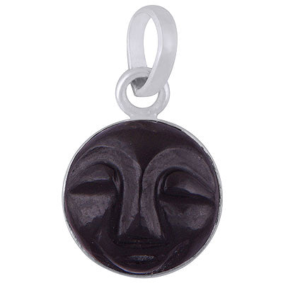 Gorgeous Carved Face Gemstone Black Onyx Round Shape 925 Sterling Solid Silver Pendant - R101092-25