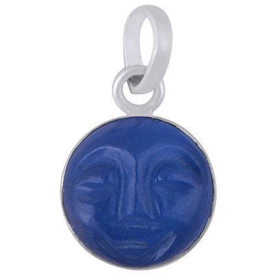 Gorgeous Carved Face Gemstone Blue Chalcedony Round Shape 925 Sterling Solid Silver Pendant - R101092-51