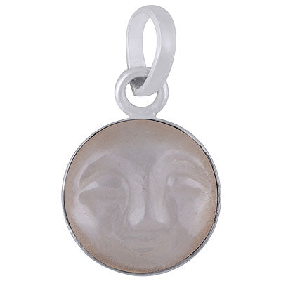 Gorgeous Carved Face Gemstone Moonstone Round Shape 925 Sterling Solid Silver Pendant - R101092-75