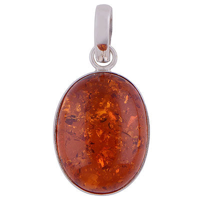 Beautiful Plain Collet Amber Oval Shape 925 Sterling Solid Silver Pendant - R101097-35