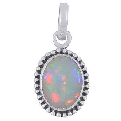 Classic Rawa Work Around Ethiopian Opal Oval Shape 925 Sterling Solid Silver Pendant - R101108-11