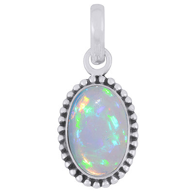 Classic Rawa Work Around Ethiopian Opal Oval Shape 925 Sterling Solid Silver Pendant - R101108-14