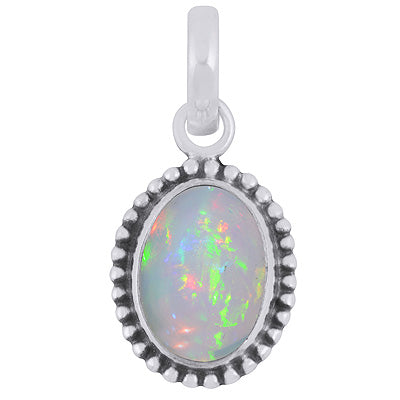 Classic Rawa Work Around Ethiopian Opal Oval Shape 925 Sterling Solid Silver Pendant - R101108-15