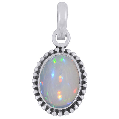 Classic Rawa Work Around Ethiopian Opal Oval Shape 925 Sterling Solid Silver Pendant - R101108-16