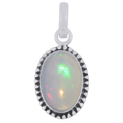 Classic Rawa Work Around Ethiopian Opal Oval Shape 925 Sterling Solid Silver Pendant - R101108-17
