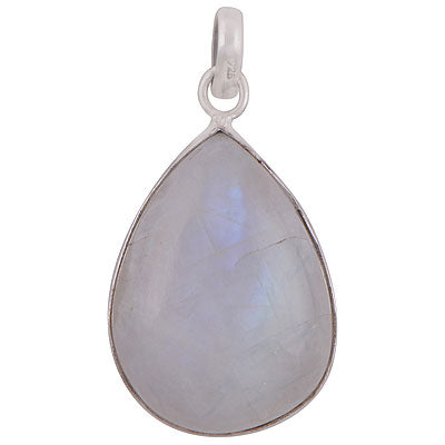 Gorgeous Plain Blue Fire Rainbow Moonstone Pear Shape 925 Sterling Solid Silver Pendant - R101149-799