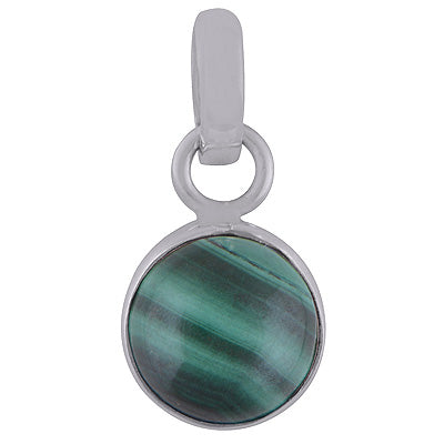 Plain Collet Natural Malachite Round Shape 925 Sterling Solid Silver Pendant - R101154-12