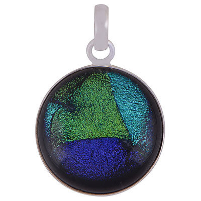 Gorgeous Plain With Colorful Gemstone Dichroic Glass Round Shape 925 Sterling Solid Silver Pendant - R101155-79