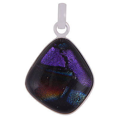 Gorgeous Plain With Colorful Gemstone Dichroic Glass Fancy Shape 925 Sterling Solid Silver Pendant - R101155-83
