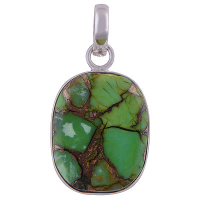 Green Copper Turquoise 925 Sterling Silver Pendant - R101178-177