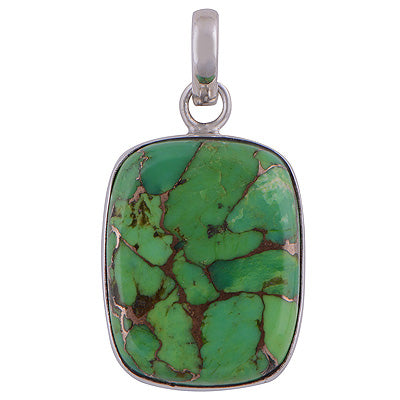 Green Copper Turquoise 925 Sterling Silver Pendant - R101178-178