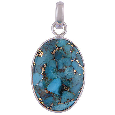 Gorgeous Stone Blue Copper Turquoise Oval Shape 925 Sterling Solid Silver Pendant - R101178-210