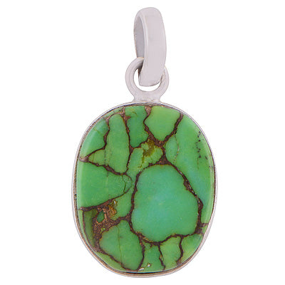 Alluring Stone Green Copper Turquoise Oval Shape 925 Sterling Solid Silver Pendant - R101178-213