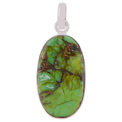 Beautiful Stone Green Copper Turquoise Oval Shape 925 Sterling Solid Silver Pendant - R101178-215