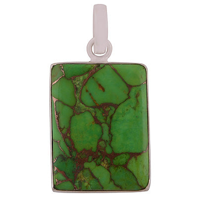 Beautiful Stone Green Copper Turquoise Rectangle Shape 925 Sterling Solid Silver Pendant - R101178-226